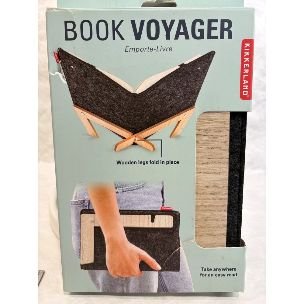 Kikkerland Book Voyager Portable Folding Wood Book Stand Charcoal Grey Felt NEW
